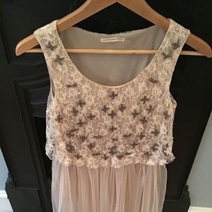 Party dress with lace, beading, and pearls